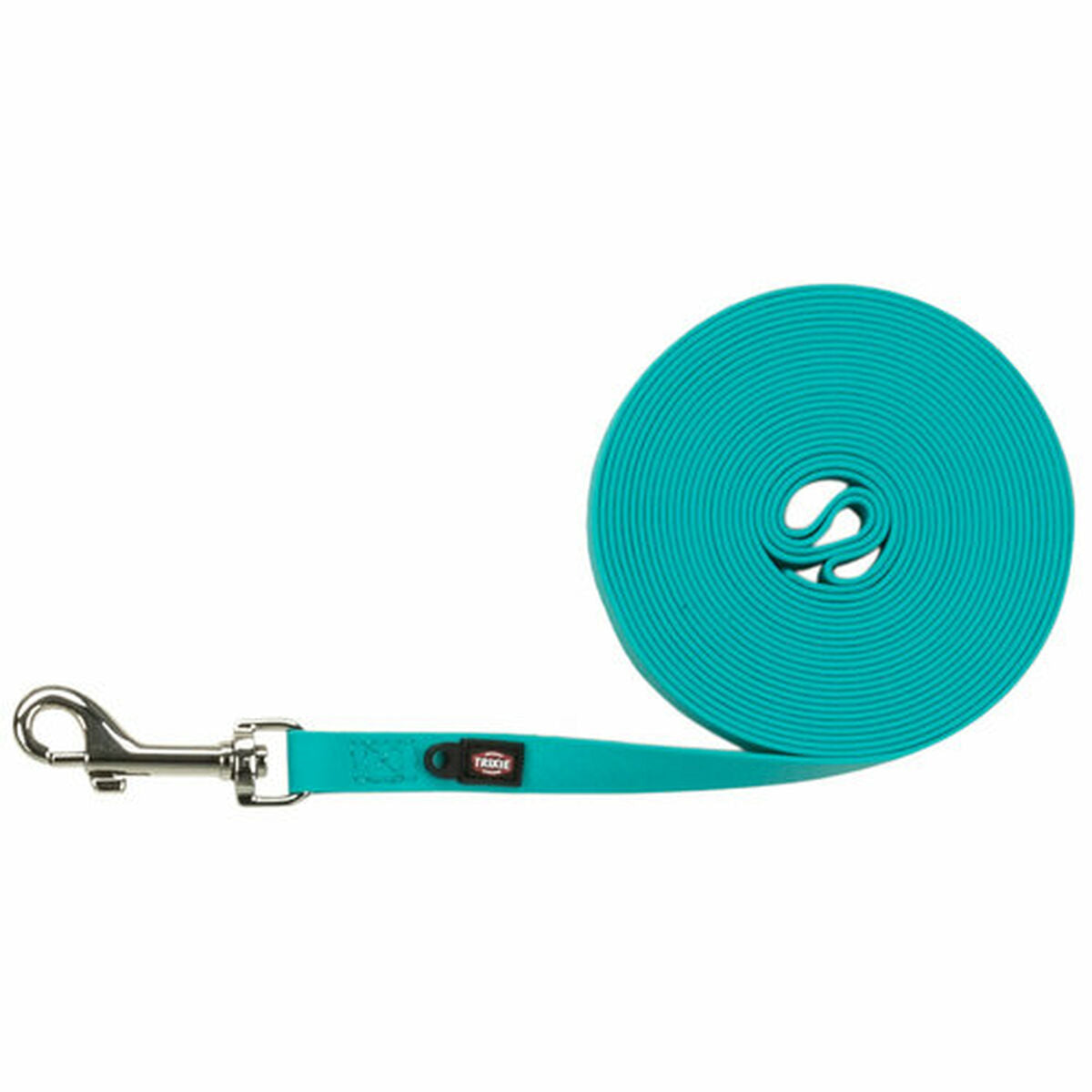 Ozeanblaue Easy-Life-Schleppleine aufgerollt mit Handschlaufe und Metallkarabiner