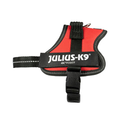 Rotes JULIUS-K9-Powergeschirr mit schwarzem Bauchgurt in Seitenansicht