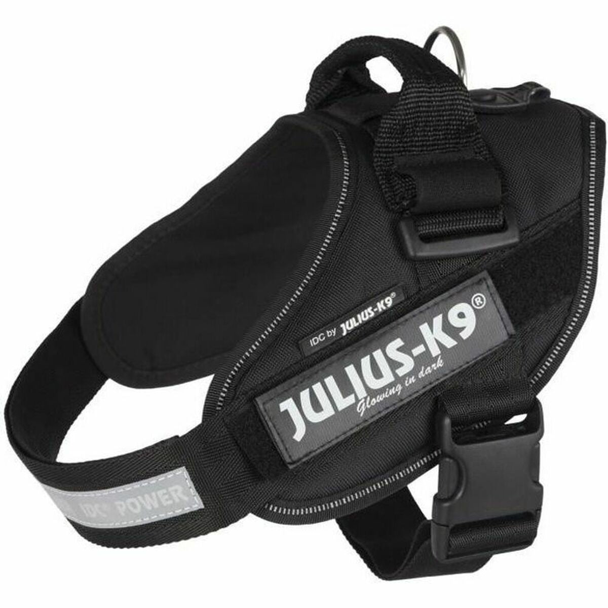 Schwarzes JULIUS-K9-IDC-Powergeschirr mit Haltegriff und Brustgurt