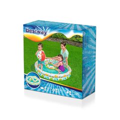 Bestway Originalverpackung des Planschbecken-Sets mit Becken, Ring und Ball bei beaufsichtigtem Spielen