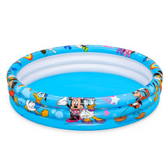 Rundes blaues Bestway Mickey-und-Friends-Planschbecken mit drei Luftringen, Disney-Figuren und blauem Boden