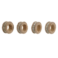 Vier DKD Home Decor Serviettenringe mit naturfarbener Jute und hellem Harzdekor