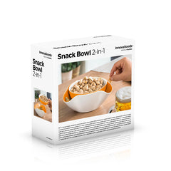 Verpackung und beide Teile der 2-in-1-Snackschale