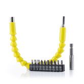Gelbe Drillex Bitverlängerung mit zehn Bits im Halter und magnetischem Bitadapter als Originalproduktansicht