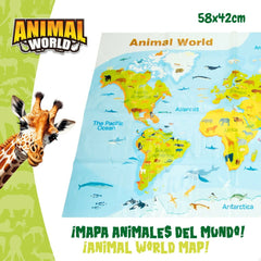 Animal World Weltkarte mit eingezeichnetem Maß 58 × 42 cm