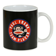 Schwarze Paul-Frank-Team-Player-Keramiktasse mit Julius-Emblem und weißem Henkel