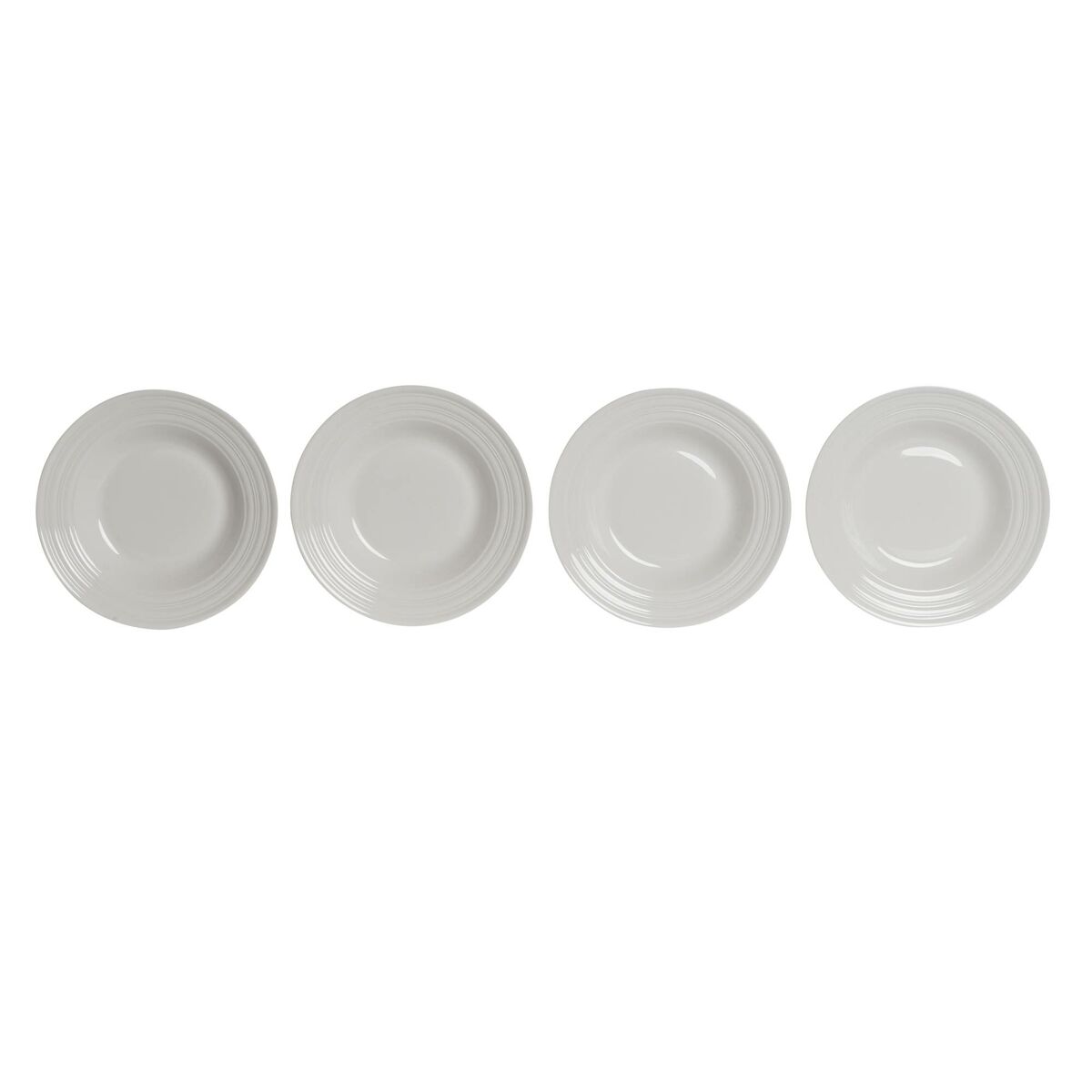 Vier weiße DKD Home Decor Suppenteller mit breitem strukturiertem Rand als Set