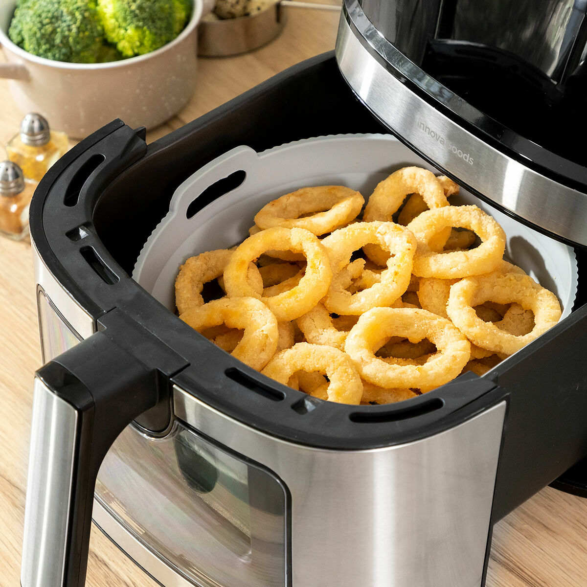 Set faltbare Silikonkörbe mit Griffen und Trennern für Heißluftfritteuse InnovaGoods (3 Stk.) – Produktansicht 9