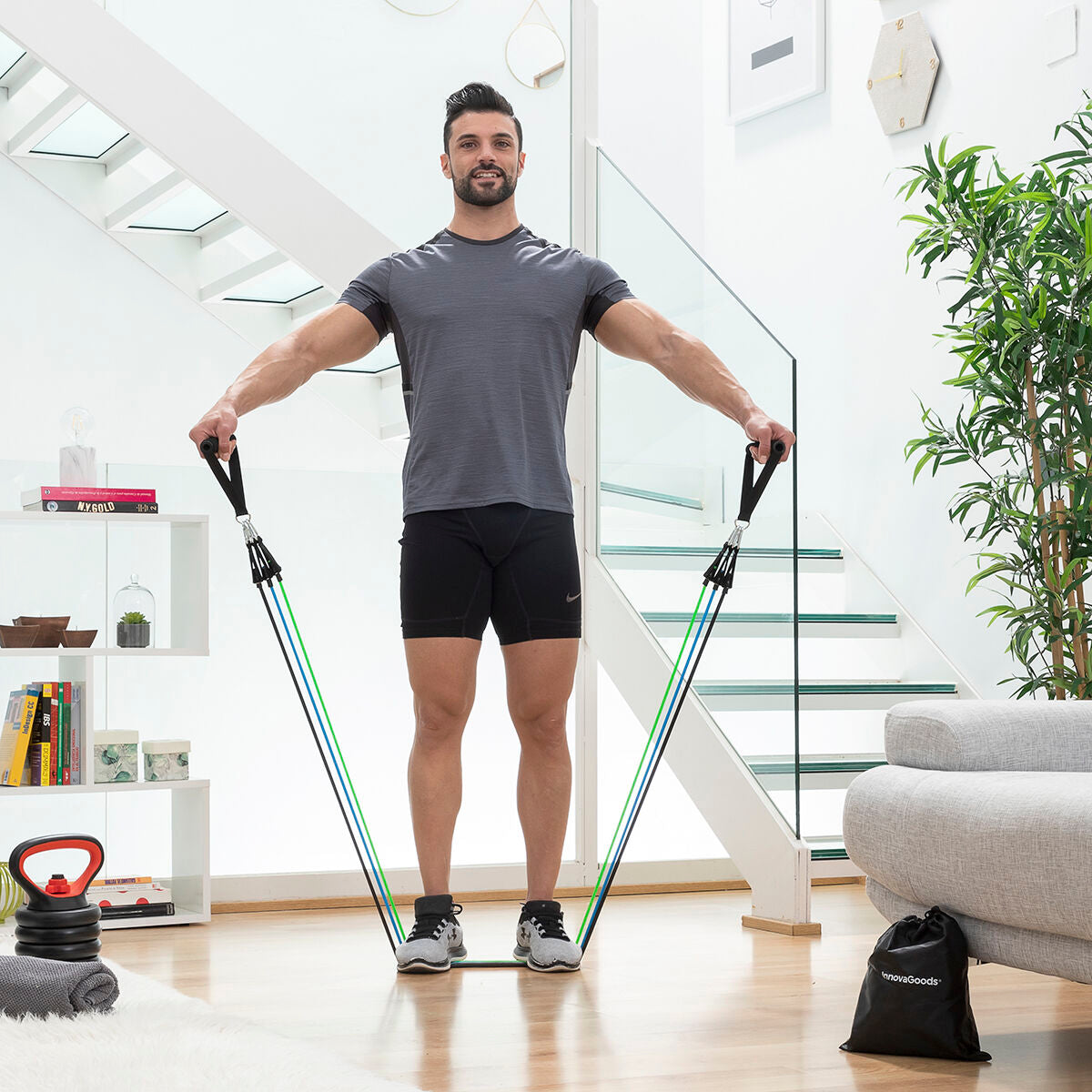 Set Vibrationsplattform mit Lautsprecher, Fernbedienung, Widerstandsbändern, Trainingsanleitung InnovaGoods – Produktansicht 5