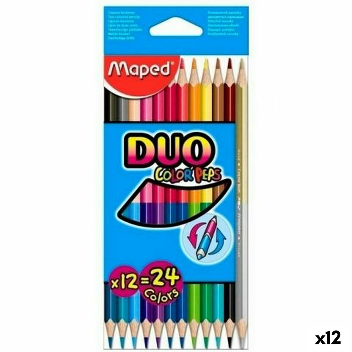 Maped Color’Peps Duo Kartonetui mit zwölf Doppelbuntstiften, 24 Farben und zusätzlicher Kennzeichnung für zwölf Packungen