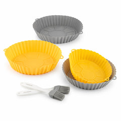 4er-Pack Silikonkörbe mit Griffen für Heißluftfritteuse und 2 Küchenpinsel InnovaGoods – Produktansicht 1