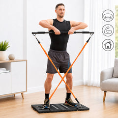 Gympak-Max-Stange mit gekreuzten Widerstandsbändern bei einer Übung